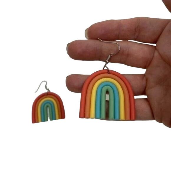NEW Colorful Boho Rainbow Dangle Drop Earrings French Wire Hook Clay A0142 - Picture 9 of 12